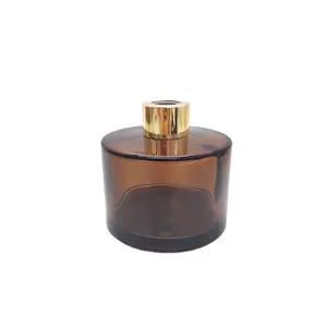 High Quality 200 ml glass cylinder diffuser bottle amber with golden cap