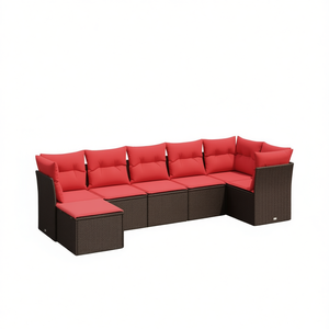 Brown Poly Rattan Patio <b>Sofa</b> <b>Set</b> With Cushions Outdoor Garden Furniture Contemporary Design - Product Image 1