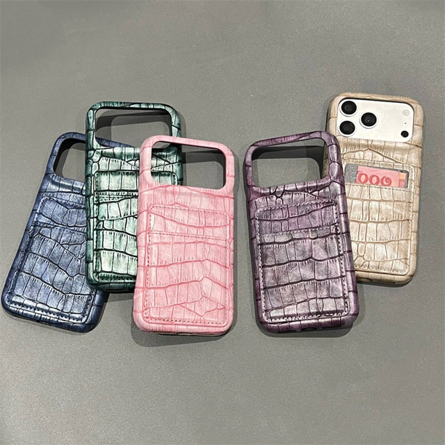 Business Retro Fashion Leather Crocodile Skin Texture Wallet Card Phone Case for iPhone 17 16 15 14 13 Pro Max Hard Cover