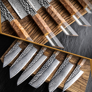 Ensemble de couteaux de cuisine haut de gamme en acier Damas AUS10, couteaux de chef, Santoku, Bunka, Nakiri, couteaux utilitaires avec manche en résine et bois stabilisé - Product Image 4