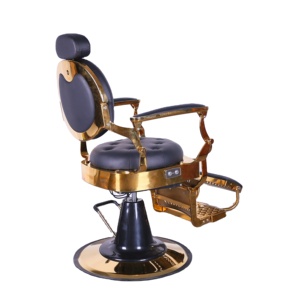 Chaise de barbier portable classique chaise de barbier vintage noire et or de luxe antique professionnelle pour hommes - Product Image 2