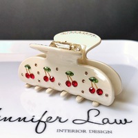 Pince à cheveux coréenne tendance pour femme, en acétate, incrustée de diamants, motif cerise, pour queue de cheval et chignon élégant, pince requin