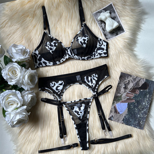 New Style Heart Shape Leopard Print Mesh Underwear <b>Set</b> <b>Sexy</b> Transparent Lingerie <b>Set</b> for Women - Product Image 6