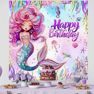 Alat peraga foto latar belakang putri duyung ungu 120*120 cm latar belakang pesta ulang tahun anak perempuan dekorasi pesta ulang tahun Pancuran bayi - Product Image 1