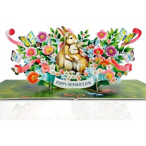 Rabbit Mum 3D Pop up Mother's Day Card with Flowers Digital Printing <b>Matte</b> <b>Varnishing</b> Paper for Wife Girl Sister - Product Image 2