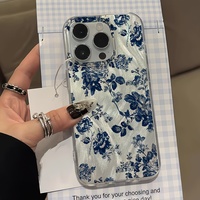 Coque de téléphone à motif floral bleu vintage pour iPhone 14 15 16 Plus 17 Air 18 Pro Max, coque de protection souple antichoc, vente en gros