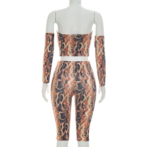 Viviblook D26ST206 Women <b>Set</b> <b>Sexy</b> Sleeveless New Snake Print Strapless Crop Top Skinny Cropped Pants <b>Set</b> With Sleeves - Product Image 4