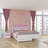 Precio al por mayor niños muebles para niña princesa Rosa niños muebles conjuntos niños camas y armario con puerta corredera