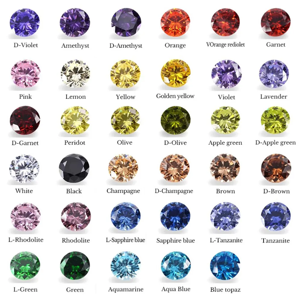 Vendita calda della fabbrica di gemme di Wuzhou 3a 5a 7a qualità CZ zircone colore grafico cubico Zirconia