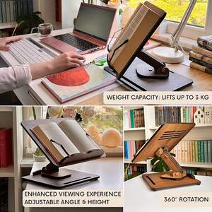 Réglable à 360° °   Support de livre en bois, design <span class=keywords><strong>pliable</strong></span>, support de livre pour plusieurs angles de hauteur, clip de page, support de partition musicale, support de recette - Product Image 6