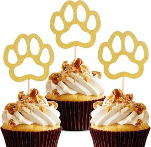 Adornos para Cupcakes con Forma de Pata de Perro Dorada, Decoraciones Brillantes para Cupcakes con Temática de Cachorros, Primer Cumpleaños, Baby Shower - Product Image 4