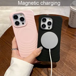 Shockproof Ripple Pattern Soft Liquid Silicone Phone Case For IPhone 14 Pro Magnetic Wireless Charging Phone Case