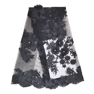 factory price high quality tulle dress black 3d lace fabric aso ebi embroidery guipure lace fabric