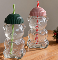 Mignonne tasse à boire en verre en forme d'ours, bouteille en verre avec couvercle et paille, pour café, maison et cadeaux