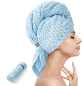 Hair Drying Towel with Elastic Strap Large Microfiber Hair Towel Wrap for Women