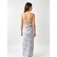 Robe longue en mousseline de soie bleu clair à imprimé floral numérique, sans bretelles, avec taille naturelle, pour femme, idéale pour les soirées et les fêtes, lavable