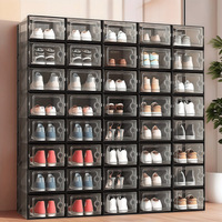 Boîte à chaussures moderne et minimaliste en PP transparent, pliable, empilable, durable, écologique, à un seul niveau, avec couvercle, pour un rangement gain de place (vente en gros)