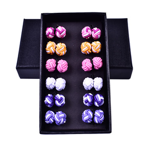 Set di <span class=keywords><strong>gemelli</strong></span> con nodo di seta all'ingrosso 6 paia confezionati in una scatola regalo nera - Product Image 6