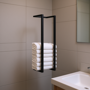 Toallero de hierro negro de 5x5x23.6 pulgadas, diseño minimalista independiente para almacenamiento en el baño - Product Image 2