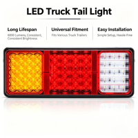 Feu arrière de camion 59 LED 320 mm 12V 24V avec éclairage de plaque d'immatriculation et base en fer pour camions ISUZU NHR NKR NPR