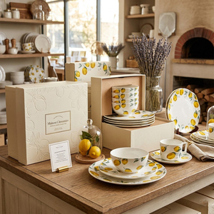 Service de table en céramique personnalisé motif citron, formes variées, assiettes en porcelaine fine, tasses à thé et café avec soucoupes, ensemble de <span class=keywords><strong>vaisselle</strong></span> - Product Image 3