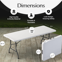 Tables pliantes portables robustes résistantes aux intempéries en plastique blanc de 6 pieds avec système de verrouillage antidérapant pour le camping en plein air