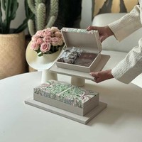 Boîte de rangement en bois magnétique avec logo personnalisé, broderie florale, pour desserts, pâtisseries, noix, avec base, boîte cadeau pour chocolat, bonbons, emballage