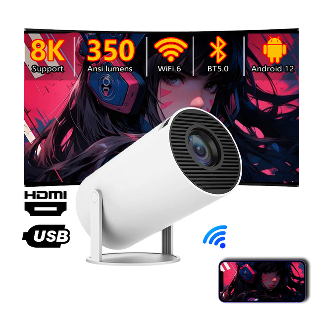 Toppro for 4K LED Portable Mini Projector HY300 Home Theater with Android 12 350 Lumens Wall Mount