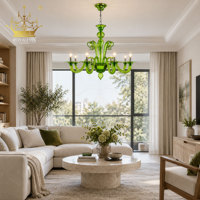 Lustre moderne en verre de Murano vert, lampe suspendue décorative italienne en verre soufflé à la main pour villa et salon