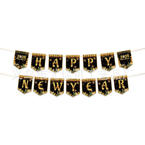 Assiettes en papier noires et dorées pour le Nouvel An, jetables, rondes, pour les fêtes et les célébrations - Product Image 3