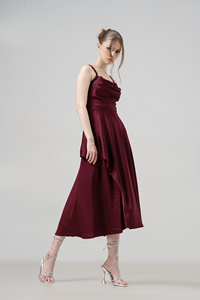 Vestido de satén elegante para mujer, longitud del té, línea A, ropa informal, Correa trenzada, tamaño personalizado, ropa de moda, proveedor de ropa para mujer - Product Image 4