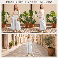 Pantalon Gaucho Culotte en Toile de Coton Slub Blanc Taille Haute Élastique Style Lagenlook Minimaliste Japonais Longueur Cheville Jambe Large LANZI