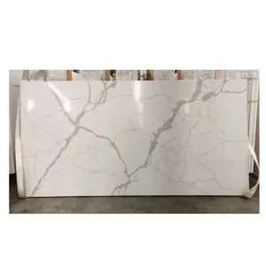 Pengxiang brand custom waterproof polished calacatta white surface grain artificial stone Quartz slab for kitchen countertop