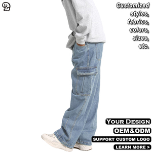 Jeans Cargo <span class=keywords><strong>da</strong></span> <span class=keywords><strong>Uomo</strong></span> Personalizzati in Denim Lavato, Gamba Larga, Multitasche, Stile Streetwear, Vestibilità Comoda, <span class=keywords><strong>Pantaloni</strong></span> alla Moda - Product Image 4