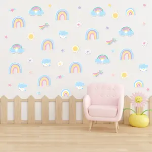 Calcomanías de pared de arcoíris para niña, decoración de dormitorio, habitación de niños, papel tapiz, pegatinas de pared de arcoíris, Mural