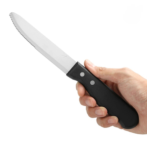 Ustensiles de cuisine et vaisselle en acier inoxydable pour hôtel avec manches en plastique noir, couteau à steak à lame semi-dentelée, couteau à viande - Product Image 5