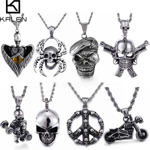 KALEN Punk Herren Totenkopfschmuck Edelstahl Perlen Skelettkopf Anhänger Halskette für Männer - Product Image 2