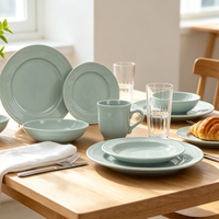 Ensemble de 16 assiettes de luxe vert émeraude à pois en relief, fabrication chinoise, service de table populaire en gros