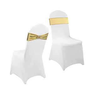 New Metallic Chair Cover Bows Gold Color <b>Wedding</b> Decoration <b>Ribbon</b> Spandex Chair Sashes for Sale - Product Image 1