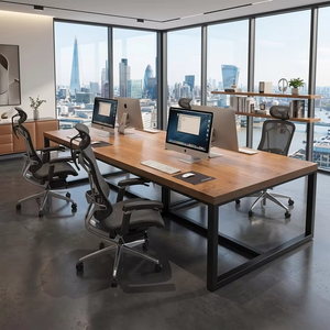 Industrial Style Modern <strong>Solid</strong> <strong>Wood</strong> Four-Person Adjustable Height Computer Conference <strong>Desk</strong> Office <strong>Desk</strong> for Commercial Office Use - Product Image 2