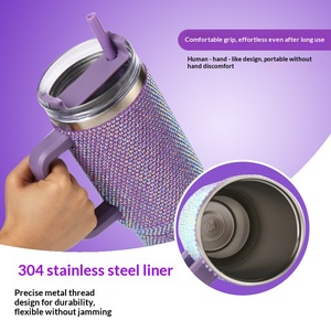 Vaso Térmico para Auto de 40oz con Asa de Diamantes, Acero Inoxidable 304, Gran Capacidad, Vaso Gigante para Hielo, Venta al Por Mayor - Product Image 5