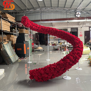 SMOOTH Stunning <b>Large</b> S Shape Wedding Red Rose <b>Artificial</b> <b>Flower</b> Runner Long Curved Moon Floral Arch with Stand - Product Image 2