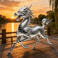 Escultura Tallada en Acero Inoxidable Personalizada de Kirin Majestuoso - Mascota Animal Plateada - Arte Navideño, Esculturas de Acero Inoxidable