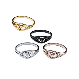Anello Traqueta Vichingo Norreno Cavo da Donna, Fede Nuziale con Nodo Celtico, Placcato Argento Nero <span class=keywords><strong>Oro</strong></span> Rosa in Acciaio Inossidabile - Product Image 1