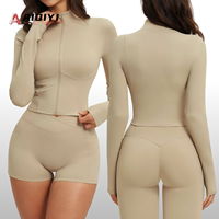 Veste de yoga pour femme 2539, col montant, fermeture éclair, ajustée, tendance, pour course en extérieur, sport, décontractée, anti-transpiration