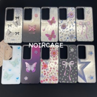 Coque de téléphone transparente IMD avec protection de l'appareil photo, motif floral papillon mignon et coque perlée pour Samsung Xiaomi Redmi Honor
