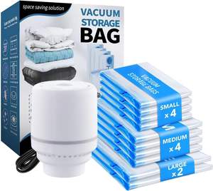 Sacs <span class=keywords><strong>sous</strong></span> <span class=keywords><strong>vide</strong></span> <span class=keywords><strong>pour</strong></span> vêtements de voyage, lot de 12 sacs de rangement gain de place avec pompe électrique, sacs de compression <span class=keywords><strong>pour</strong></span> vêtements, bagages - Product Image 1