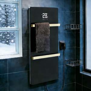 Porte-serviettes chauffant mural moderne en acier inoxydable et pierre frittée, design usine, avec 4 barres, pour salle de bain - Product Image 1