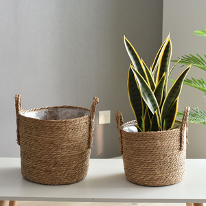 Panier à fleurs en herbe tressée extra large de style nordique, panier à plantes vert, panier à plantes tressé pour plantes d'intérieur, bonsaï au sol - Product Image 1