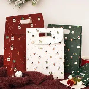 Benutzer definierte Weihnachten Design Karton Flip Werbe geschenk Party Candy Verpackung Die Cut Flap Handtasche Papiertüte